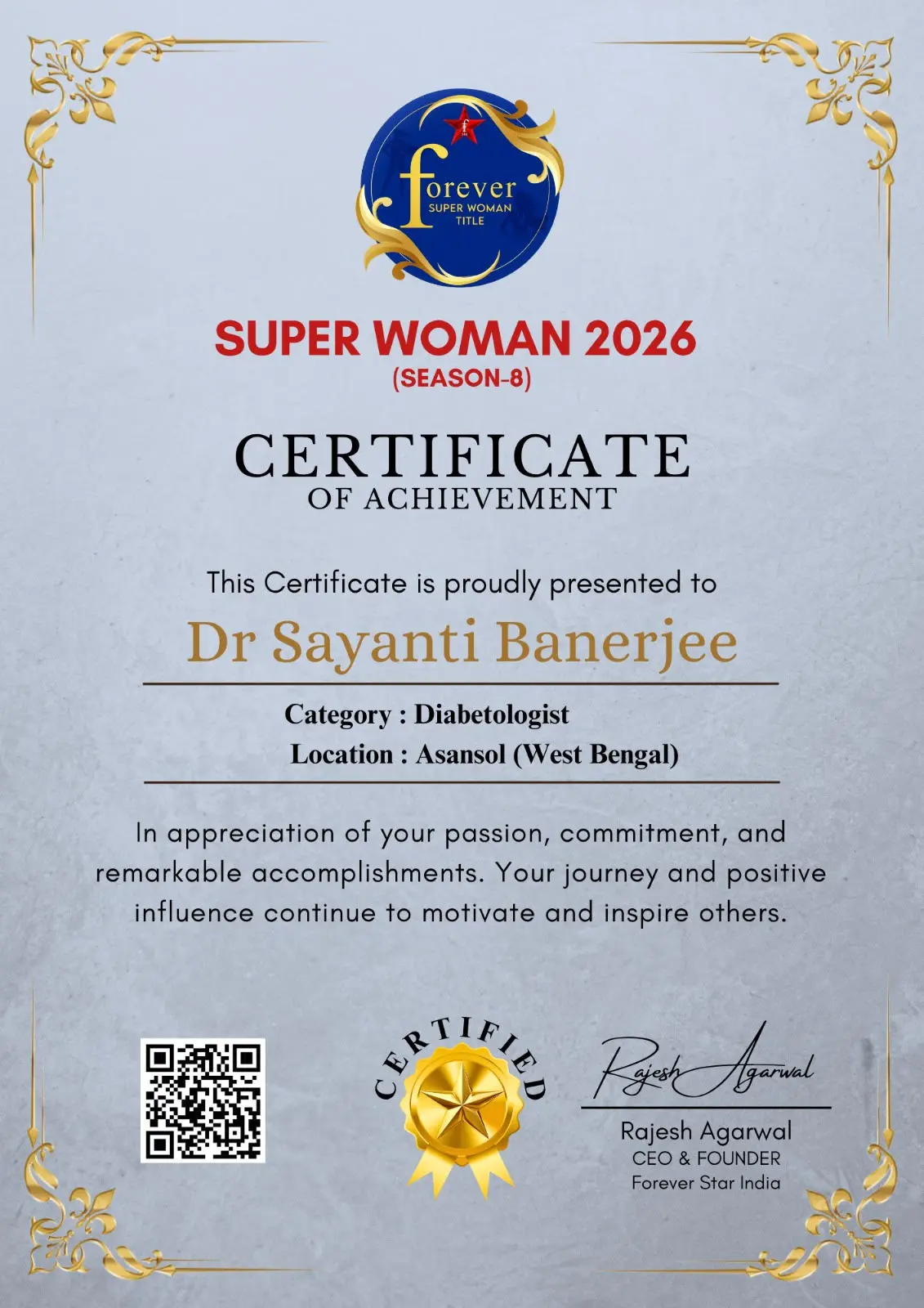 Super Woman 2026 Certificate of Achievement